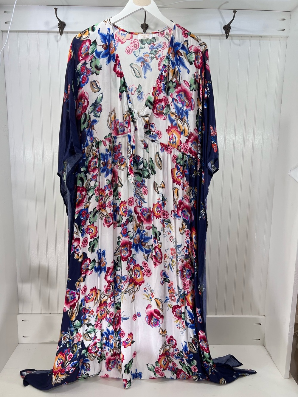 Johnny Was Boho Floral Tie Front Kaftan Maxi Dress Large